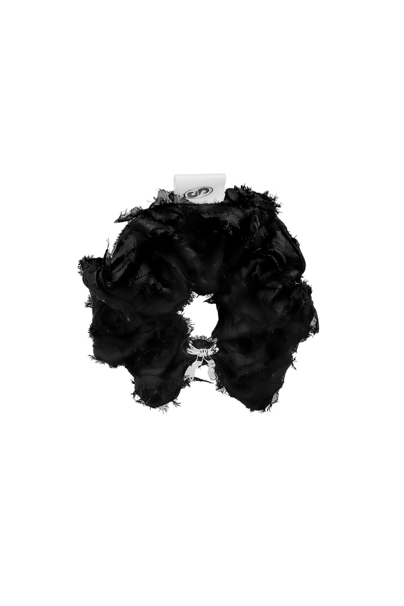 NO.433 [BLACK] HAIR SCRUNCH LACE SILVER RIBBON CLIP [out of stock]